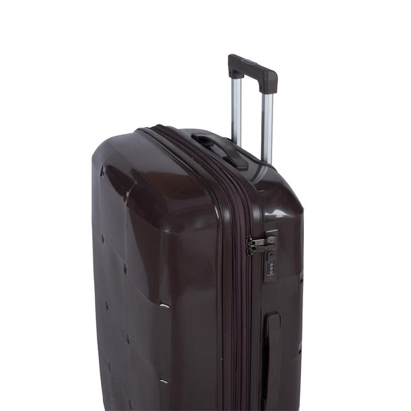 3-Piece Shatterproof Luggage Set Durable polypropylene with a unique geometric design and an extra-expansion zipper, Coffee - Image 5