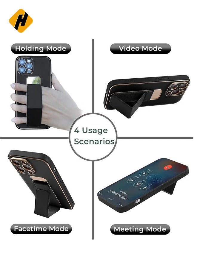HuHa IPhone 13 Pro Premium Luxury Leather Case Magnetic Car Mount Holder Wrist Strap Case Horizontal & Vertical Kickstand Cover with Camera Protection  - Image 3