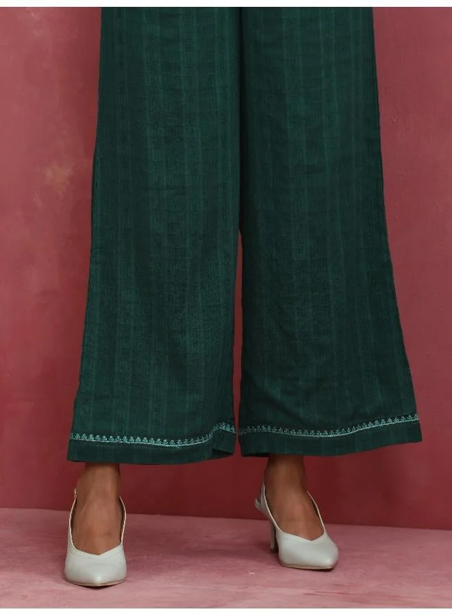 trueBrowns Dark Green Cotton Dobby Kurta Co-ord set