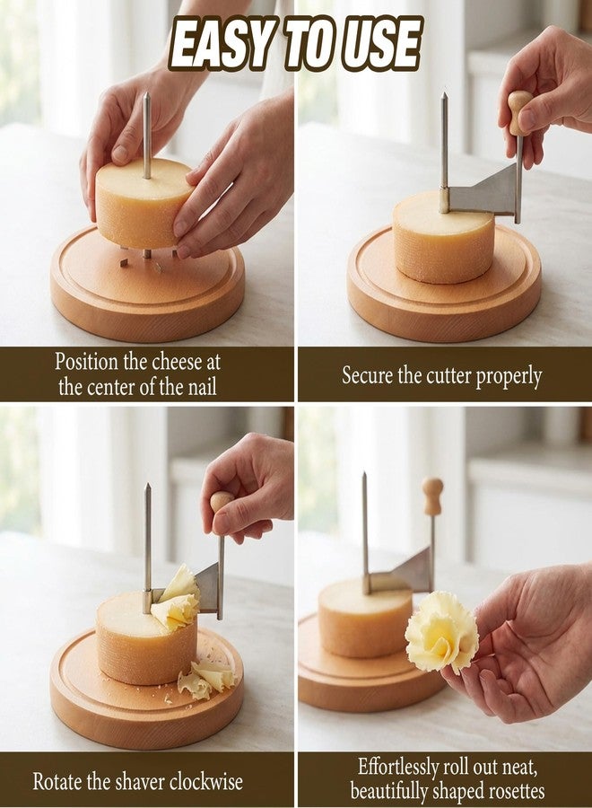 Starry Cheese Curler Wheel for Tête de Moine Style Cheese & Chocolate Cheese Shaver Wheel for Hard Cheese with Stainless Steel Slicer Wooden Base Flower Cutter - Image 3