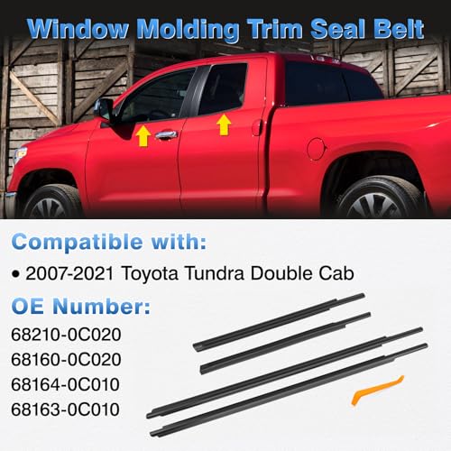 TOP-MAX TOPMAX Window Molding Trim Seal Compatible with 20072021 Toyota Tundra Double Cab 4 Pcs Black Window Weather Stripping Replaces 682100C020 681640C010 NOT FIT for Crewmax - Image 3