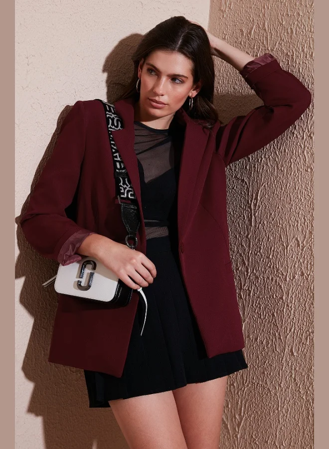 Lela Lela Standard Fit Mono Collar Patterned Lining Detailed Blazer Jacket Women's JACKET 6524003