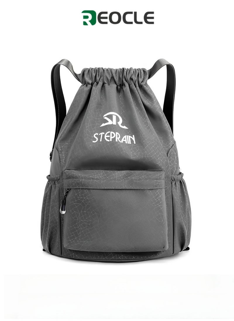 REOCLE Drawstring Backpack Water Resistant String Bag Sports Gym Sack with Side Pocket Lightweight Sackpack Backpack for Men Women  - Image 1