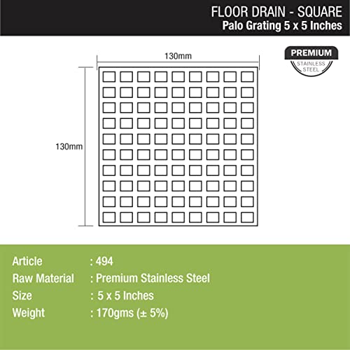 LIPKA Palo Grating Floor Drain |Premium Stainless Steel|5 x 5 Inches| - Image 2