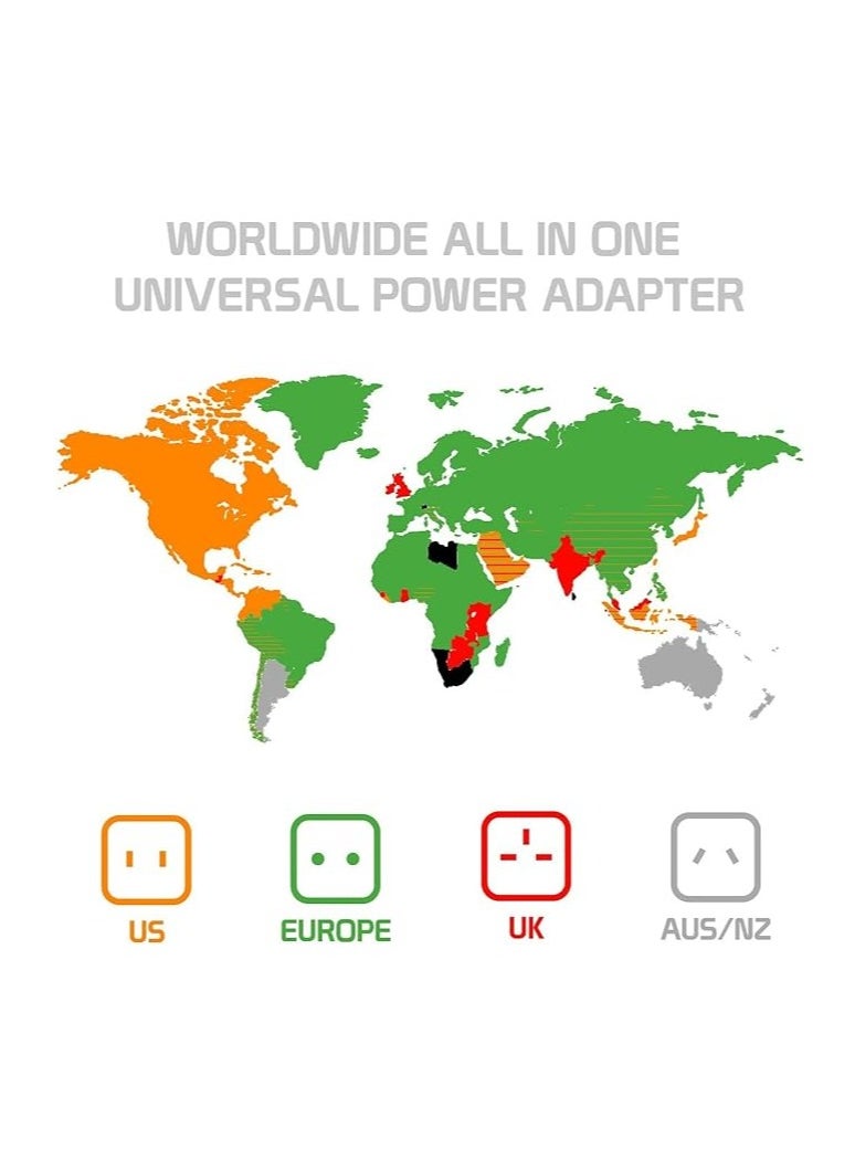 تايكوم محول سفر عالمي مزود بمنافذ USB مزدوجة - قابس طاقة عالمي الكل في واحد للمملكة المتحدة والولايات المتحدة الأمريكية والاتحاد الأوروبي وأستراليا متوافق مع الهواتف وأجهزة الكمبيوتر المحمولة باللون الأسود (TRADP-070)  - Image 5