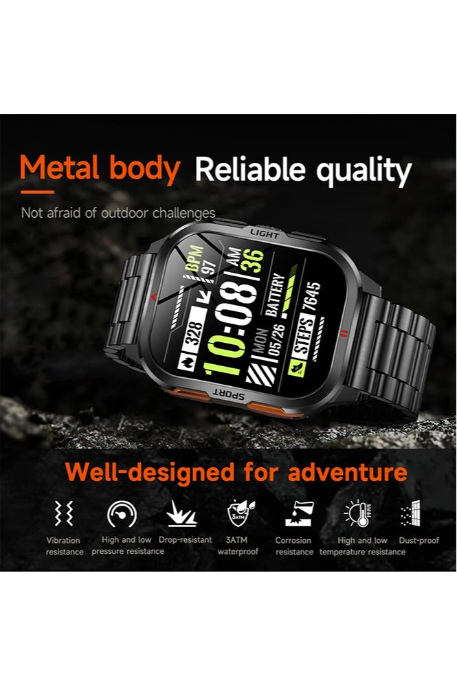 RollsTimi  Smartwatch MK98 Men Bluetooth Calling LED Flashlight 400Mah Sleep Monitor Outdoor Sport Fitness Tracker Smart Watch,Black - Image 2