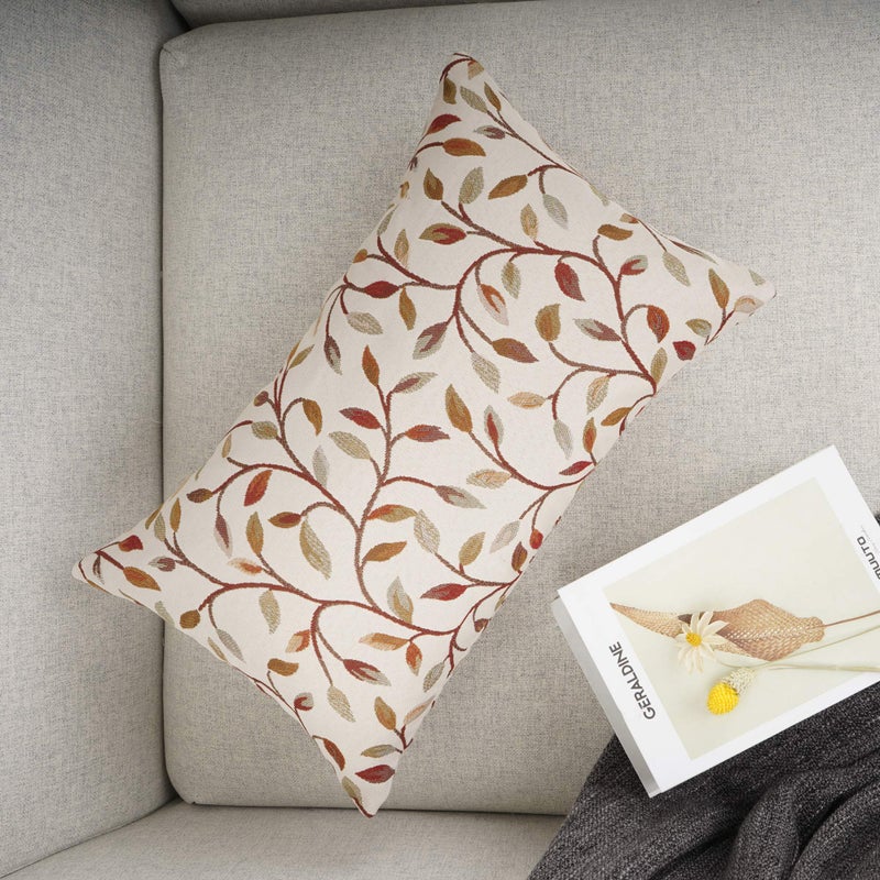YOUR SMILE Farmhouse Oblong Rectangle Floral Chenille Embroidery Decorative Throw Pillow  Cushion Cover  for Sofa  Brown Leaves - Image 4