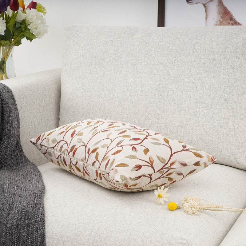 YOUR SMILE Farmhouse Oblong Rectangle Floral Chenille Embroidery Decorative Throw Pillow  Cushion Cover  for Sofa  Brown Leaves - Image 3