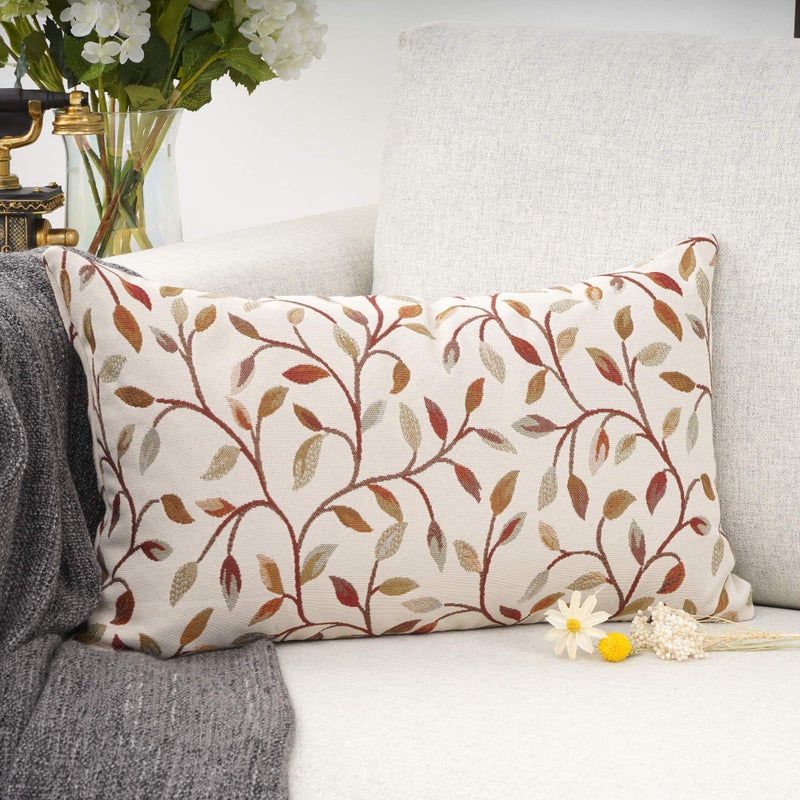 YOUR SMILE Farmhouse Oblong Rectangle Floral Chenille Embroidery Decorative Throw Pillow  Cushion Cover  for Sofa  Brown Leaves - Image 2