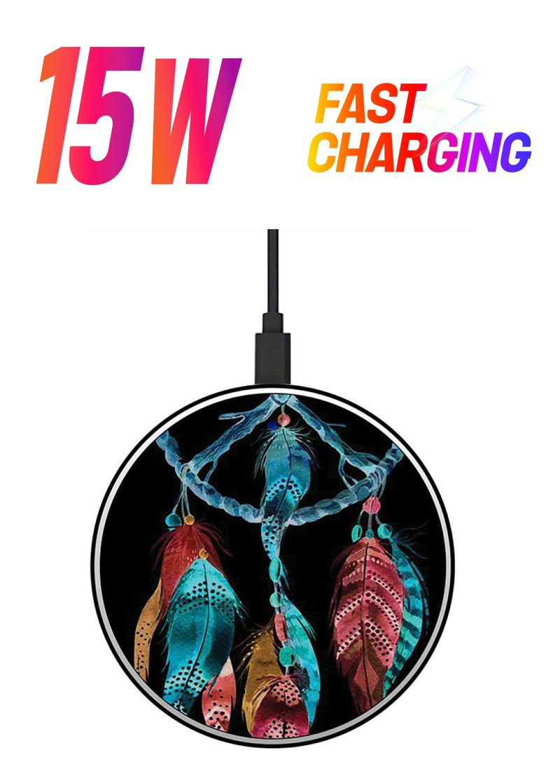 ثيودور شاحن لاسلكي سريع بتصميم رفيع للغاية مزين بطبعة أجراس الرياح مع كابل USB متعدد الألوان - Image 1