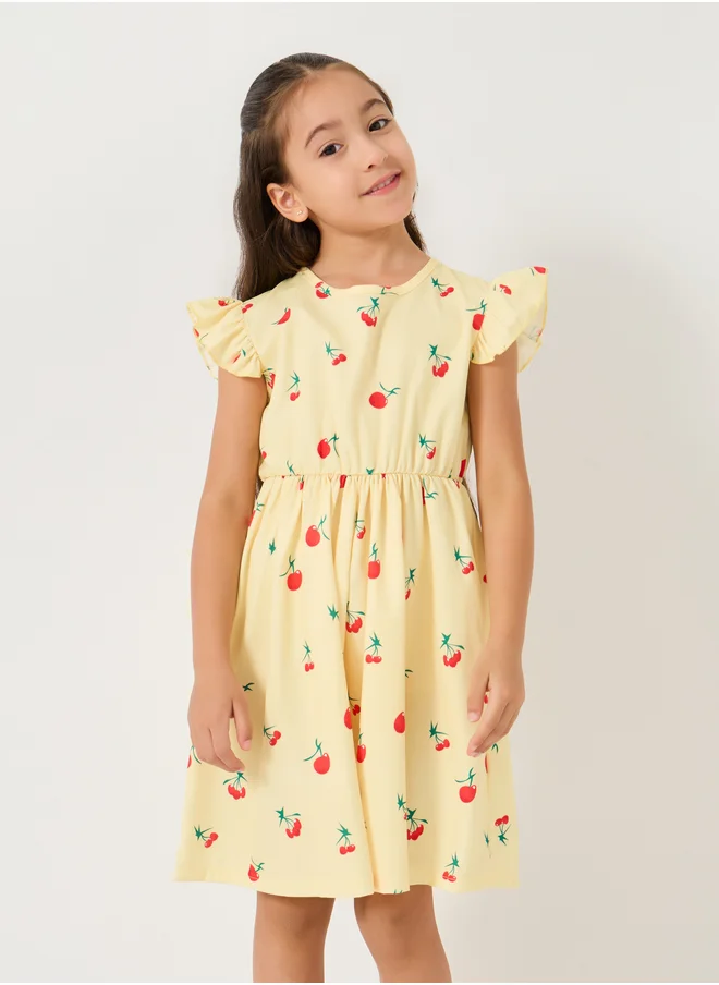 Styli All-Over Print Ruffled Sleeves Dress