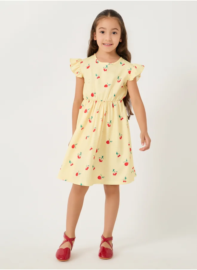 Styli All-Over Print Ruffled Sleeves Dress