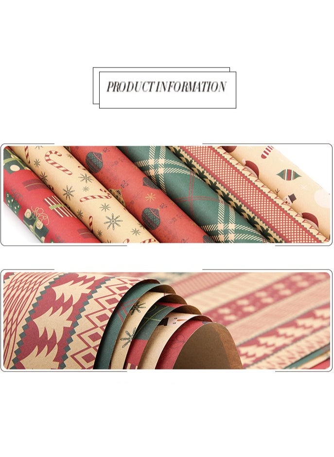 Generic Gift Wrapping Paper, 6 Roll Thickened Wrapping Kraft Paper, Flower & Stripes Wrapping Paper Roll with Kraft Rope and Stickers (19.5" X 27.5")  - Image 4