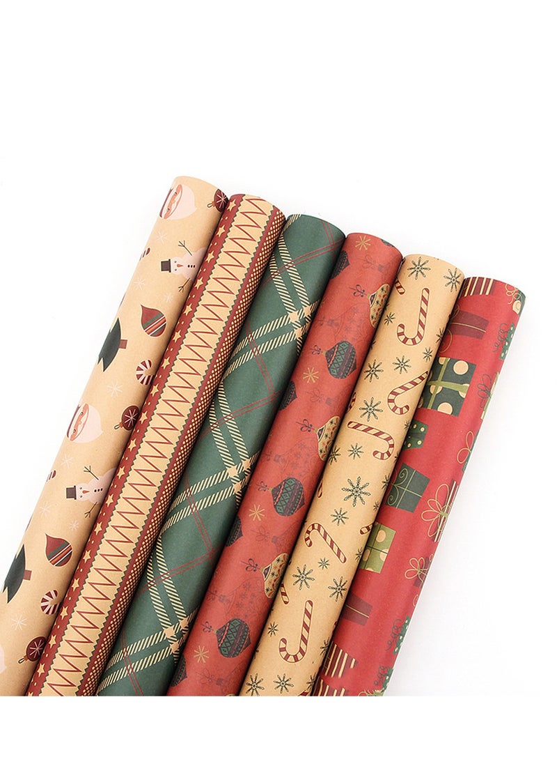 Generic Gift Wrapping Paper, 6 Roll Thickened Wrapping Kraft Paper, Flower & Stripes Wrapping Paper Roll with Kraft Rope and Stickers (19.5" X 27.5")  - Image 2
