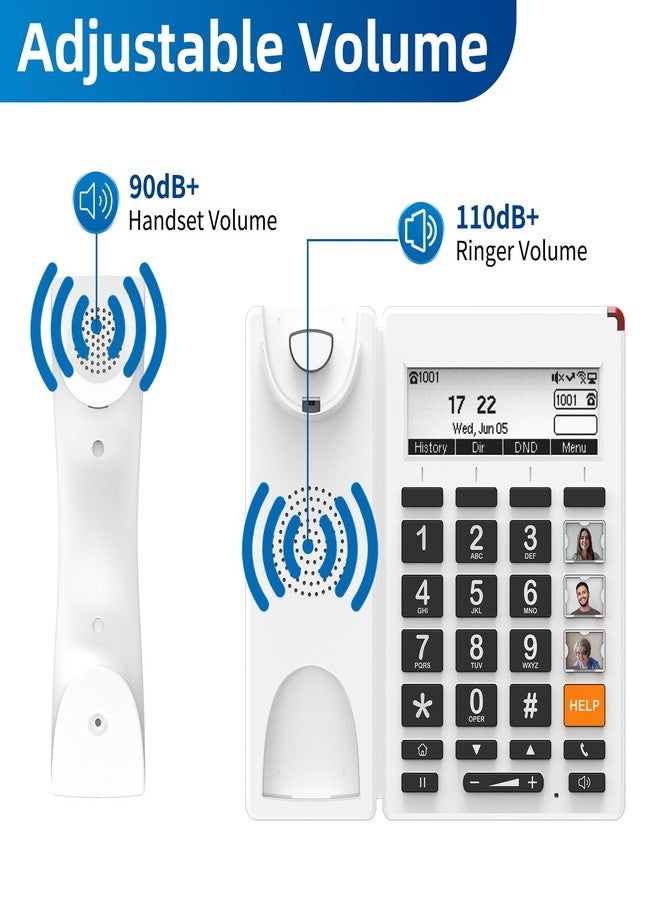 هاتف FLYINGVOICE FIP12WP المنزلي بتقنية VoIP (ليس هاتفًا تناظريًا عاديًا)، مفاتيح صور قابلة للتخصيص لكبار السن المصابين بالخرف، هاتف IP بأزرار كبيرة، صوت مُضخّم بقوة 110 ديسيبل، مفتاح مساعدة بلمسة واحدة - Image 5