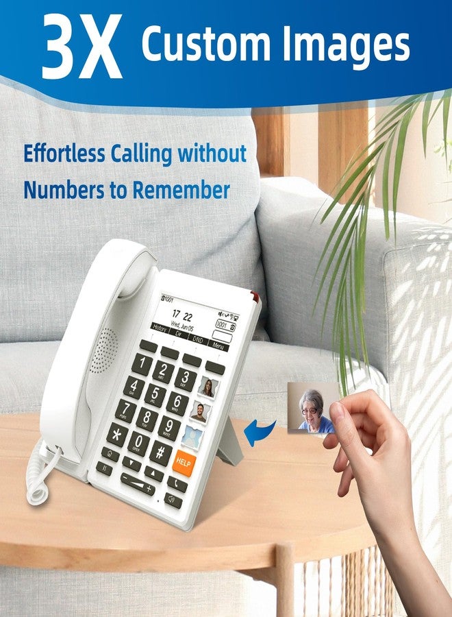 هاتف FLYINGVOICE FIP12WP المنزلي بتقنية VoIP (ليس هاتفًا تناظريًا عاديًا)، مفاتيح صور قابلة للتخصيص لكبار السن المصابين بالخرف، هاتف IP بأزرار كبيرة، صوت مُضخّم بقوة 110 ديسيبل، مفتاح مساعدة بلمسة واحدة - Image 4