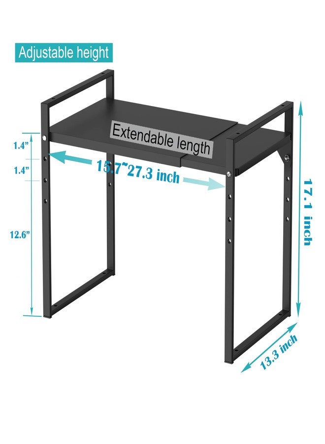iPEGTOP Extendable Microwave Oven Rack, Adjustable Height Microwave/Toaster Shelf Heavy Duty Metal Pantry Shelf Space Riser Stand Organizer,Black - Image 4