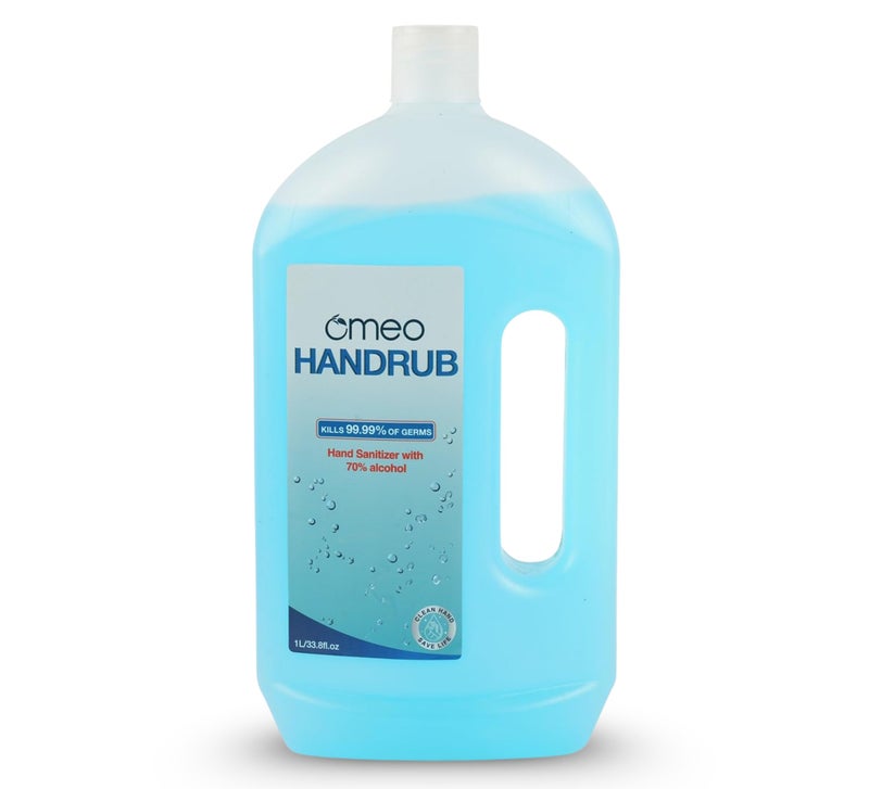 Omeo Handrub Liquid Hand Instant Sanitizer 1 litre, Refill Pack, 70% Alcohol| Skin Friendly, Safe for Kids| 99.99% Germs Free Protection, Anti Bacterial| Advance Formula, Quick Dry - Image 1