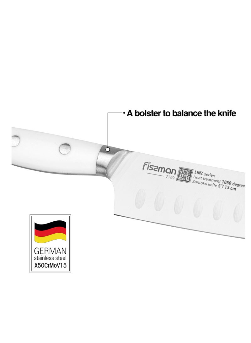 Fissman سكين مطبخ سانتوكو 5 بوصة حادة للغاية، سكين من الفولاذ المقاوم للصدأ الألماني X50Cr15MoV، سلسلة لينز - Image 3