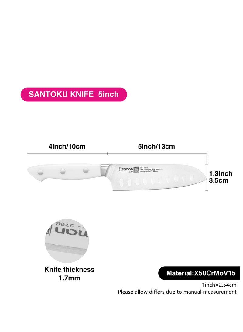 Fissman سكين مطبخ سانتوكو 5 بوصة حادة للغاية، سكين من الفولاذ المقاوم للصدأ الألماني X50Cr15MoV، سلسلة لينز - Image 4