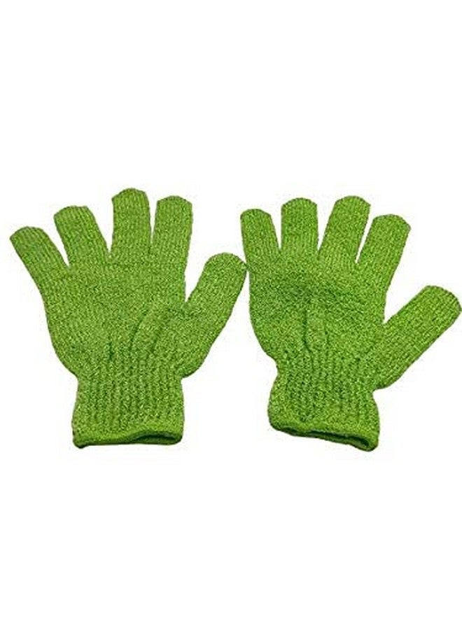 Exfoliating Dual Texture Bath Gloves for Shower, Spa, Massage and Body Scrubs, Dead Skin Cell Remover, Gloves with hanging loop (1 Pair Heavy Glove) (light green)