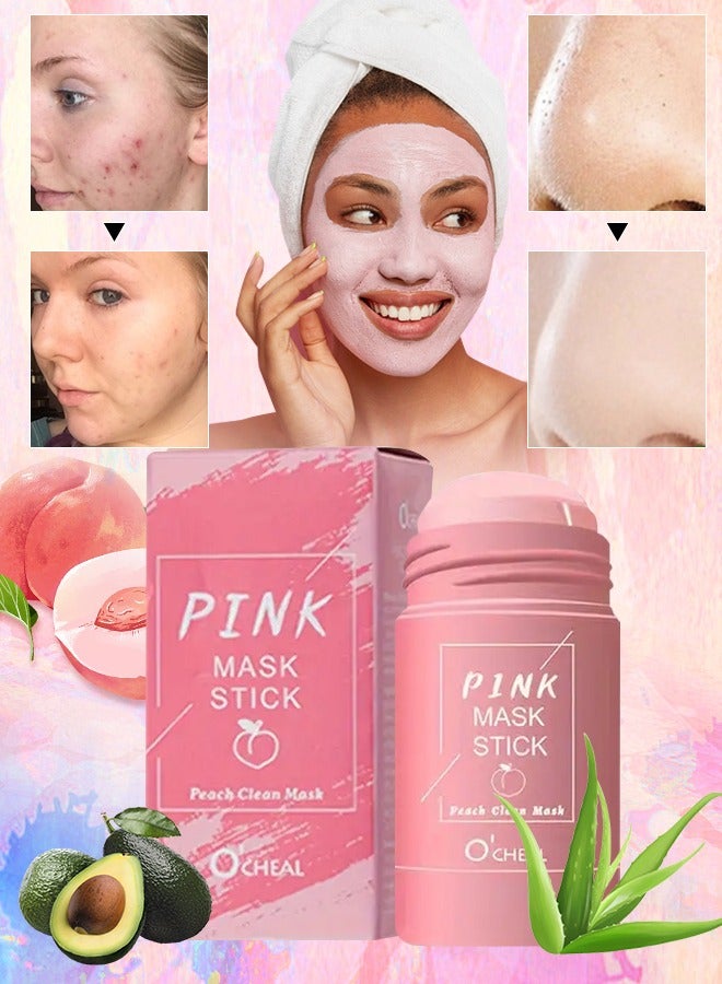 OCHEAL عصا قناع وردية لإزالة الرؤوس السوداء وحب الشباب قناع طين الخوخ لتنظيف الوجه وتقليل المسام ومكافحة الشيخوخة وتقليل التجاعيد للعناية بالبشرة مع قناع الخوخ 40 جرام - Image 1