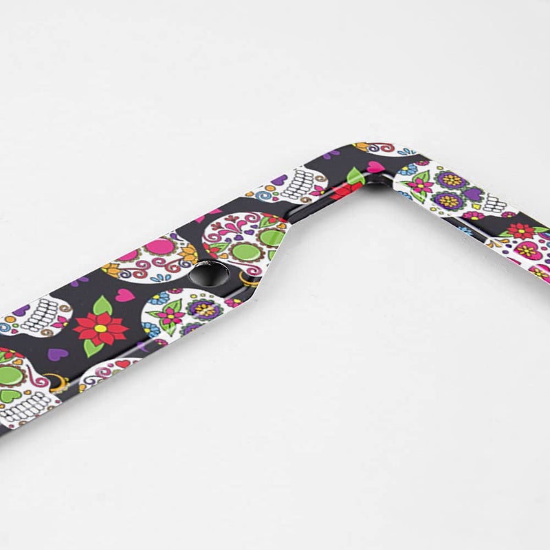 Beabes Day of The Dead License Plate Frame Auto Tag Frames Floral License Plates Holder 2 Holes Sugar Skull Gothic Halloween Decorative Car Truck Motorcycle License Plates Tag for Men Women - Image 3