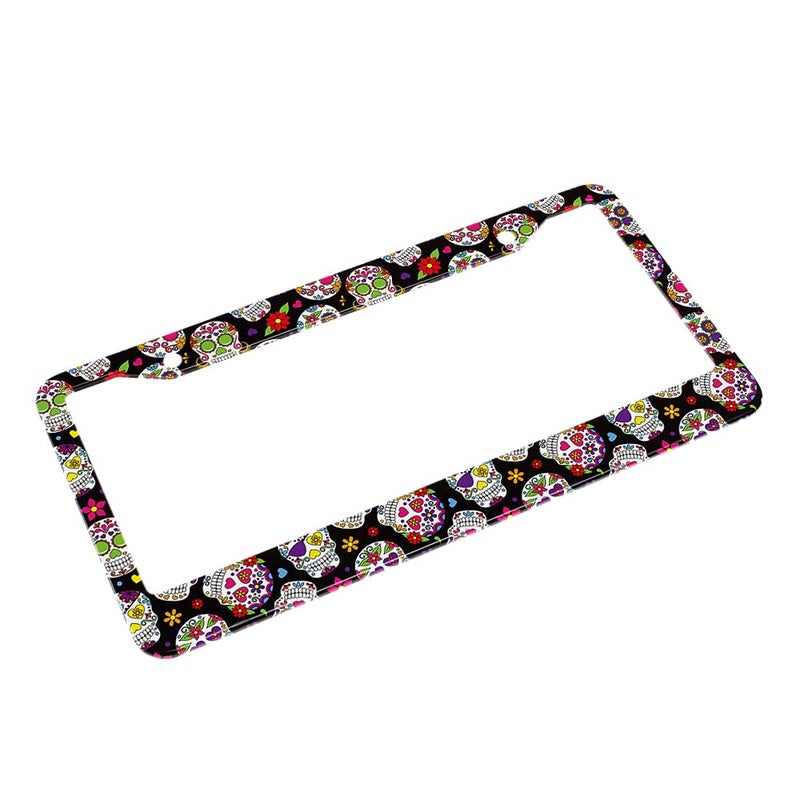 Beabes Day of The Dead License Plate Frame Auto Tag Frames Floral License Plates Holder 2 Holes Sugar Skull Gothic Halloween Decorative Car Truck Motorcycle License Plates Tag for Men Women - Image 4