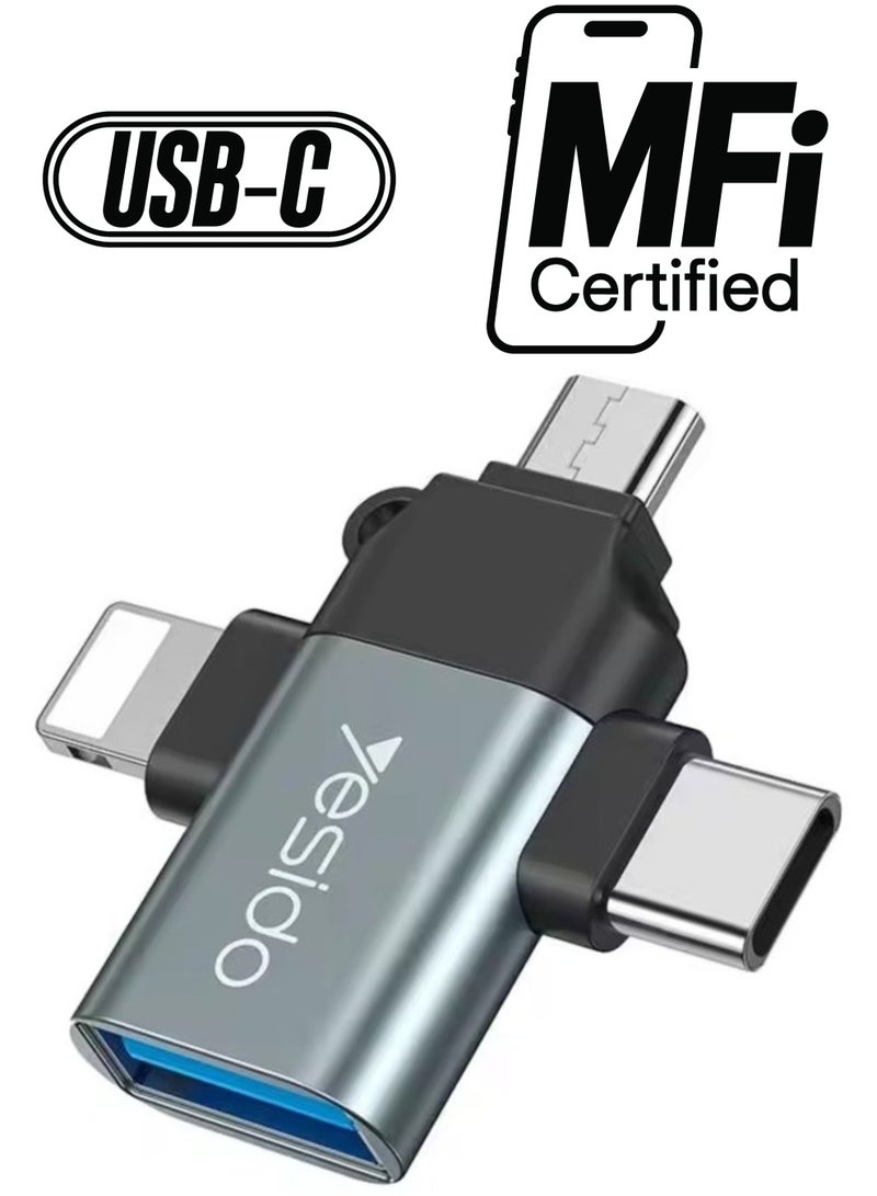 Yesido 3-in-1 USB-C to Micro 8-Pin OTG Adapter Mobile Phone to USB 3.0 for IP for Computer Use - Image 1