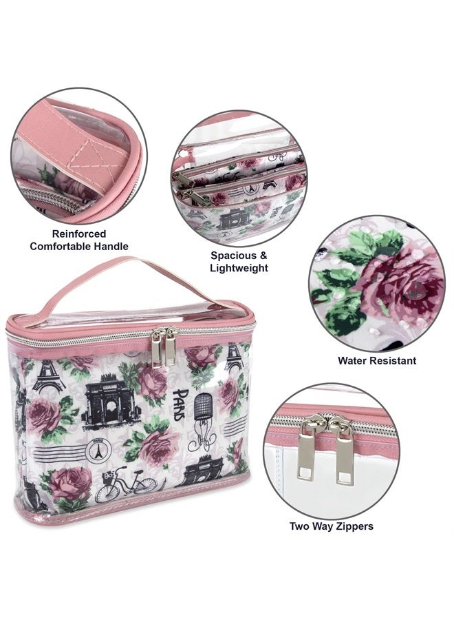 Emma & Chloe 3 Piece Toiletry Bag Set, Waterproof Home or Travel Cosmetic Train Case Makeup Bags for Women with Handle and Zipper (Retour à Paris) - Image 2