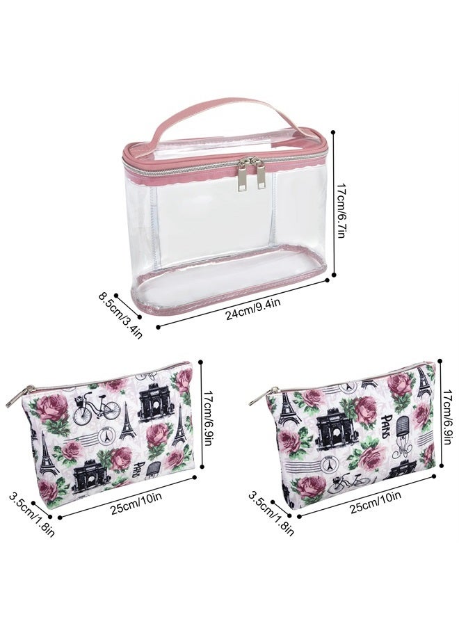 Emma & Chloe 3 Piece Toiletry Bag Set, Waterproof Home or Travel Cosmetic Train Case Makeup Bags for Women with Handle and Zipper (Retour à Paris) - Image 4