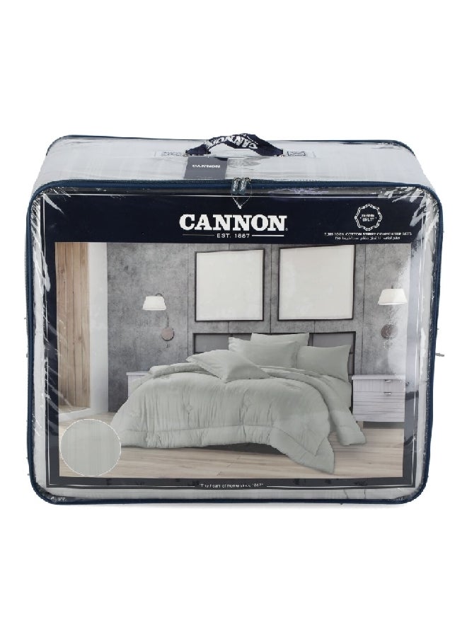 Cannon 4-Piece Premium Quality T215 Cotton Stripe Comforter Set Light Grey King 50 x 35 x 60 cm CN CK4PCS-LGRD  - Image 1