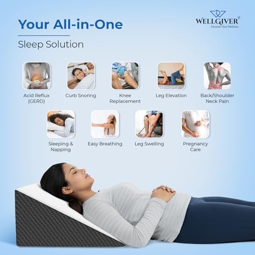 WELLGIVER Wedge Plus Cushion for Sleeping & Acid Reflux Relief | Memory Foam Pillow | Orthopedic Wedge Cushion for Leg Elevator | Pregnancy | GERD | White & Black Cover | 20 x 20 x 7 Inch - Image 5