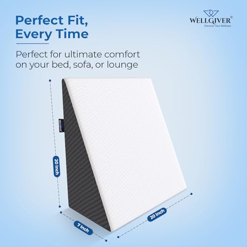 WELLGIVER Wedge Plus Cushion for Sleeping & Acid Reflux Relief | Memory Foam Pillow | Orthopedic Wedge Cushion for Leg Elevator | Pregnancy | GERD | White & Black Cover | 20 x 20 x 7 Inch - Image 3