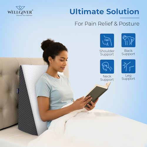 WELLGIVER Wedge Plus Cushion for Sleeping & Acid Reflux Relief | Memory Foam Pillow | Orthopedic Wedge Cushion for Leg Elevator | Pregnancy | GERD | White & Black Cover | 20 x 20 x 7 Inch - Image 2
