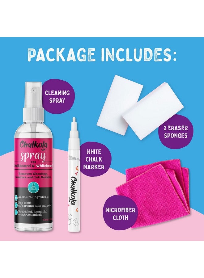 Chalkola Natural Chalkboard Cleaner Spray & Eraser Kit For Liquid Chalk Markers - Suitable For Whiteboard, Blackboard And Dry Erase Boards - Comes With White Chalk Pen  - Image 2