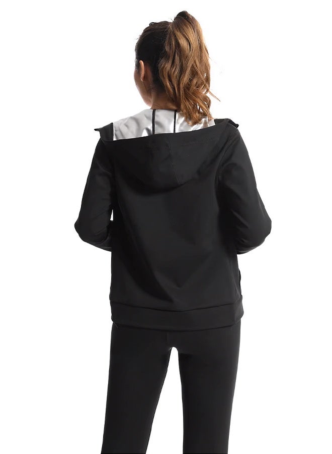 Jourvent Women’s sauna suit set with hooded zip jacket and pants, quick-drying compression sweat-wicking sportswear, shaping activewear for fitness daily use outdoor training - Image 3