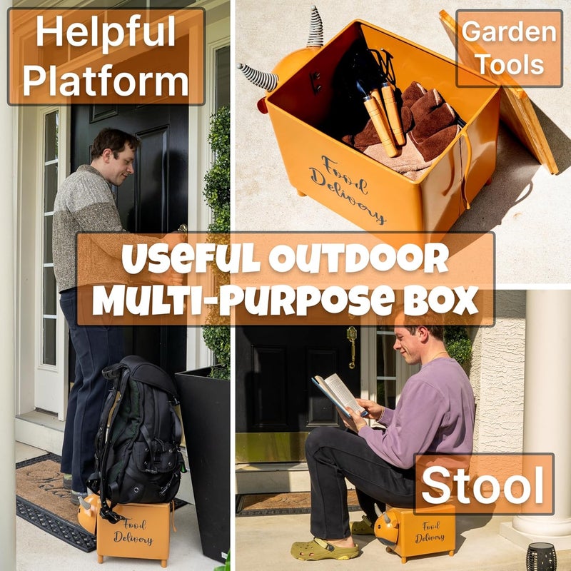 Made Easy Kit Elevated “Food Delivery” Drop Box – with Signage for Driver Clarity – Metal and Wood Stand for Takeout Orders – As Seen on the News – Outdoor Door & Porch Decor with Storage (Cow) - Image 5