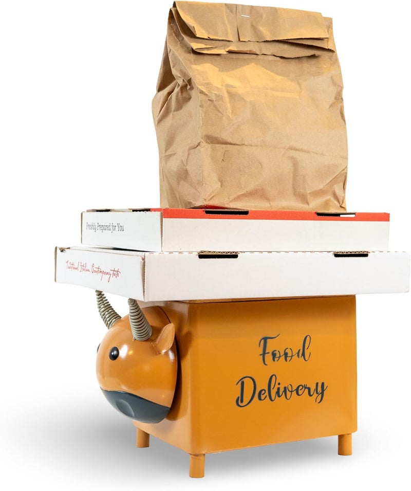 Made Easy Kit Elevated “Food Delivery” Drop Box – with Signage for Driver Clarity – Metal and Wood Stand for Takeout Orders – As Seen on the News – Outdoor Door & Porch Decor with Storage (Cow) - Image 1