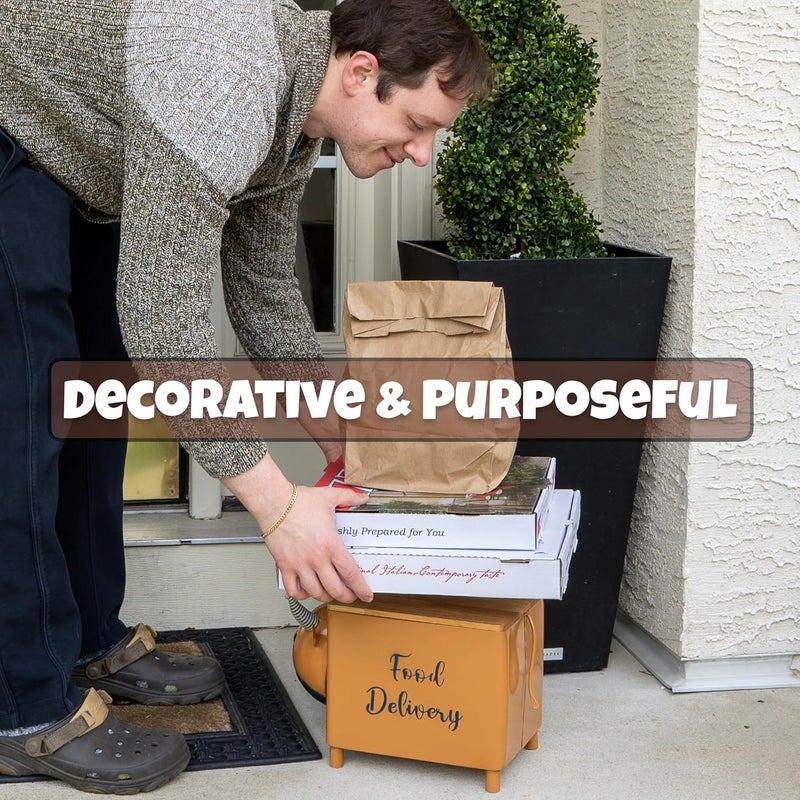 Made Easy Kit Elevated “Food Delivery” Drop Box – with Signage for Driver Clarity – Metal and Wood Stand for Takeout Orders – As Seen on the News – Outdoor Door & Porch Decor with Storage (Cow) - Image 2