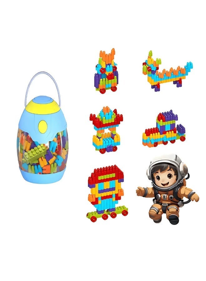 مايفن مجموعة مكعبات تركيب تعليمية للأطفال – طقم بناء ملوّن مع عجلات وعلبة حمل (200 قطعة) - Image 1