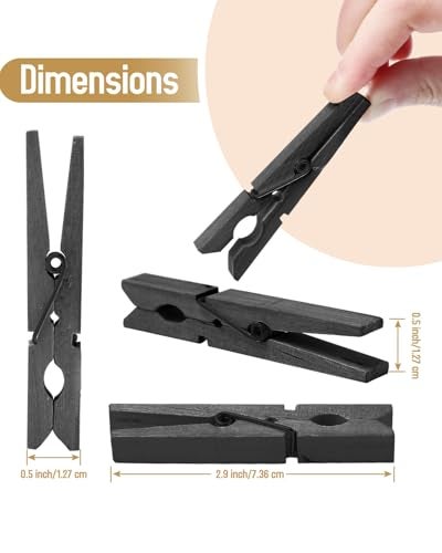 DUIJINYU 100 Pack Black Clothespins 2.9 Inch, Heavy-Duty Wood Rust-Resistant Clothes Pins, Solid Birch Clips for Laundry, Photo Wall Displays, Craft Projects & Classroom Decoration - Image 2