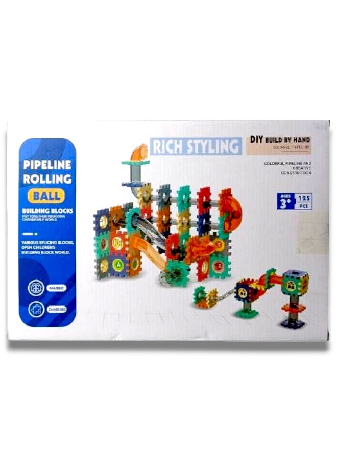 مكعبات بناء: مسار كرة الأنابيب المتدحرجة (125 قطعة)