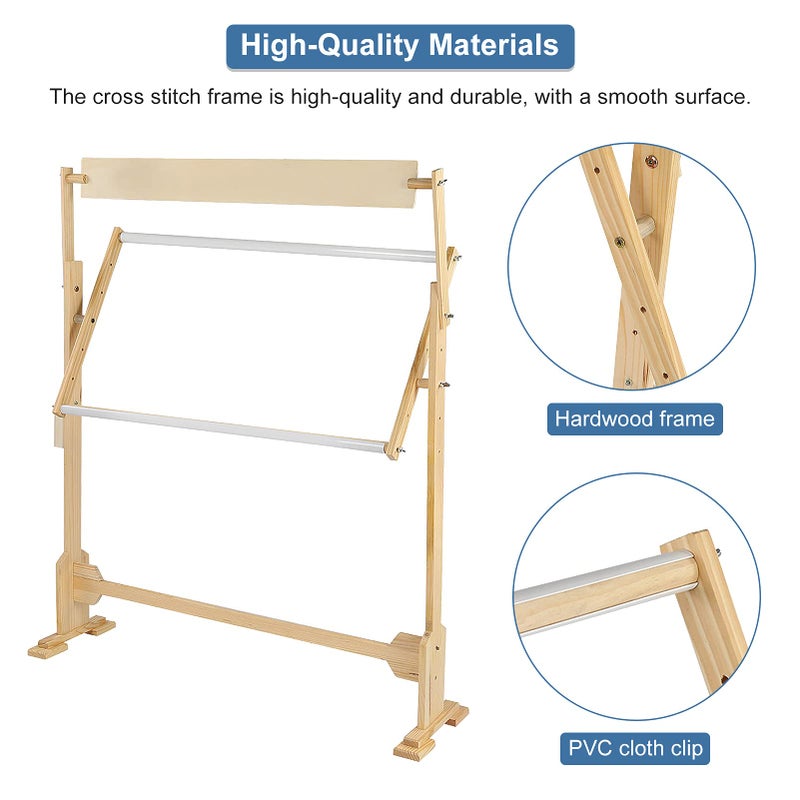 Ejoyous Adjustable Embroidery Stand, Wooden Frame Cross Stitch Floor Stand 360Â° Rotated Needlework Stand Holder Lap Table Craft Sewing Tool with Scroll Frame - Image 3