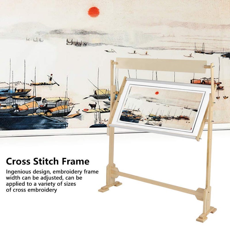 Ejoyous Adjustable Embroidery Stand, Wooden Frame Cross Stitch Floor Stand 360Â° Rotated Needlework Stand Holder Lap Table Craft Sewing Tool with Scroll Frame - Image 5