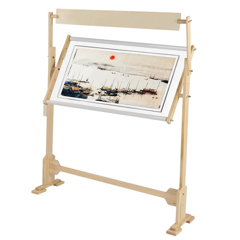 Ejoyous Adjustable Embroidery Stand, Wooden Frame Cross Stitch Floor Stand 360Â° Rotated Needlework Stand Holder Lap Table Craft Sewing Tool with Scroll Frame - Image 1