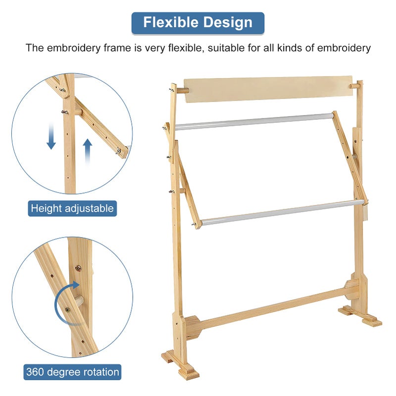 Ejoyous Adjustable Embroidery Stand, Wooden Frame Cross Stitch Floor Stand 360Â° Rotated Needlework Stand Holder Lap Table Craft Sewing Tool with Scroll Frame - Image 2