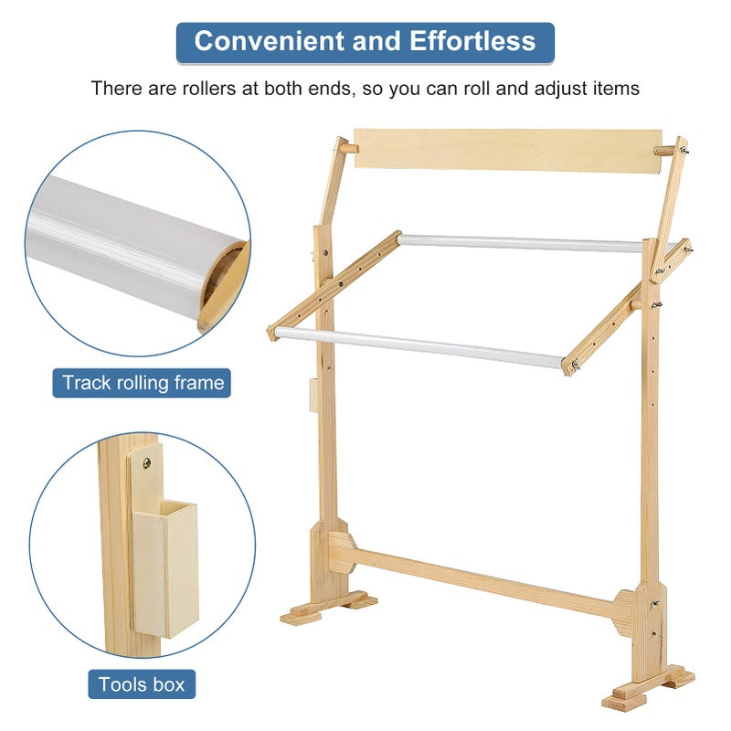 Ejoyous Adjustable Embroidery Stand, Wooden Frame Cross Stitch Floor Stand 360Â° Rotated Needlework Stand Holder Lap Table Craft Sewing Tool with Scroll Frame - Image 4