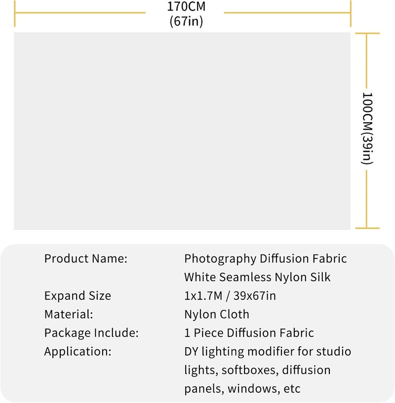 Selens 1 Yard x 67 Inch / 1M x 1.7M Diffusion Fabric, Nylon Silk White Seamless Light Modifier for Photography Lighting, Softbox and Light Tents - Image 5
