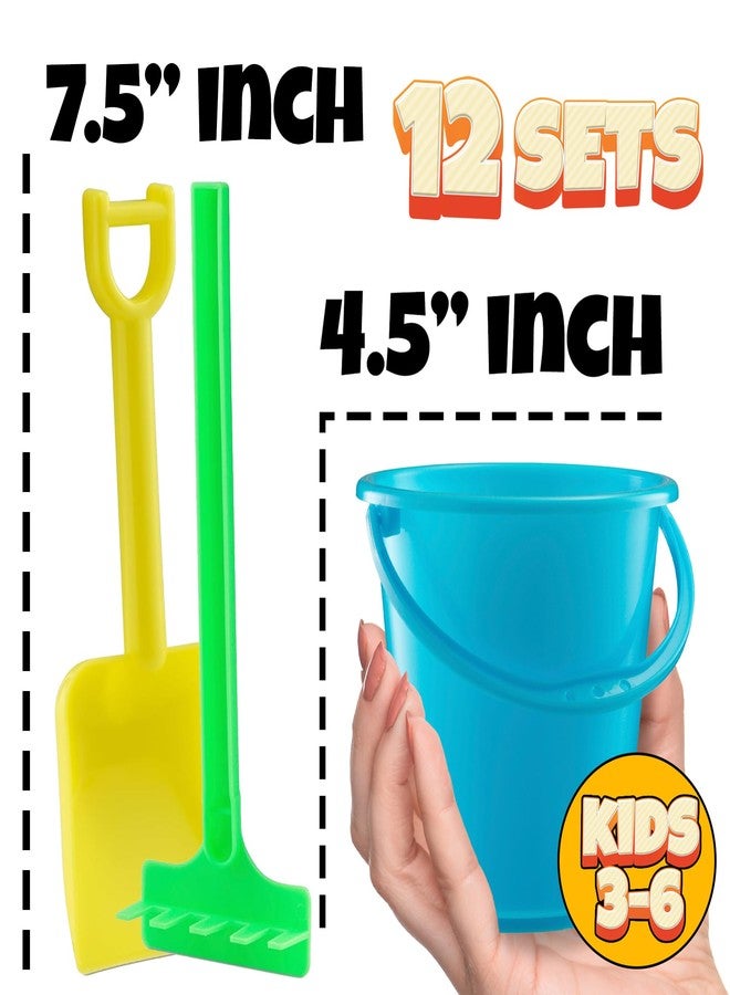 Bedwina Mini 4.5-Inch Beach Buckets for Kids - (12 Pack) Sand Buckets and Shovels w/Rakes & Mesh Bags - Small Beach Pails - Sturdy Unbreakable Plastic - Beach Party Favors & Giveaways for Toddlers Ages 3-6 - Image 3